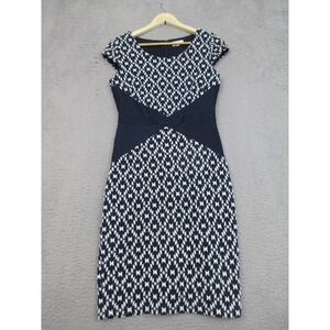 Beauport Dress Women S Blue White Geometric Sheath Bodycon Classic Retro Office